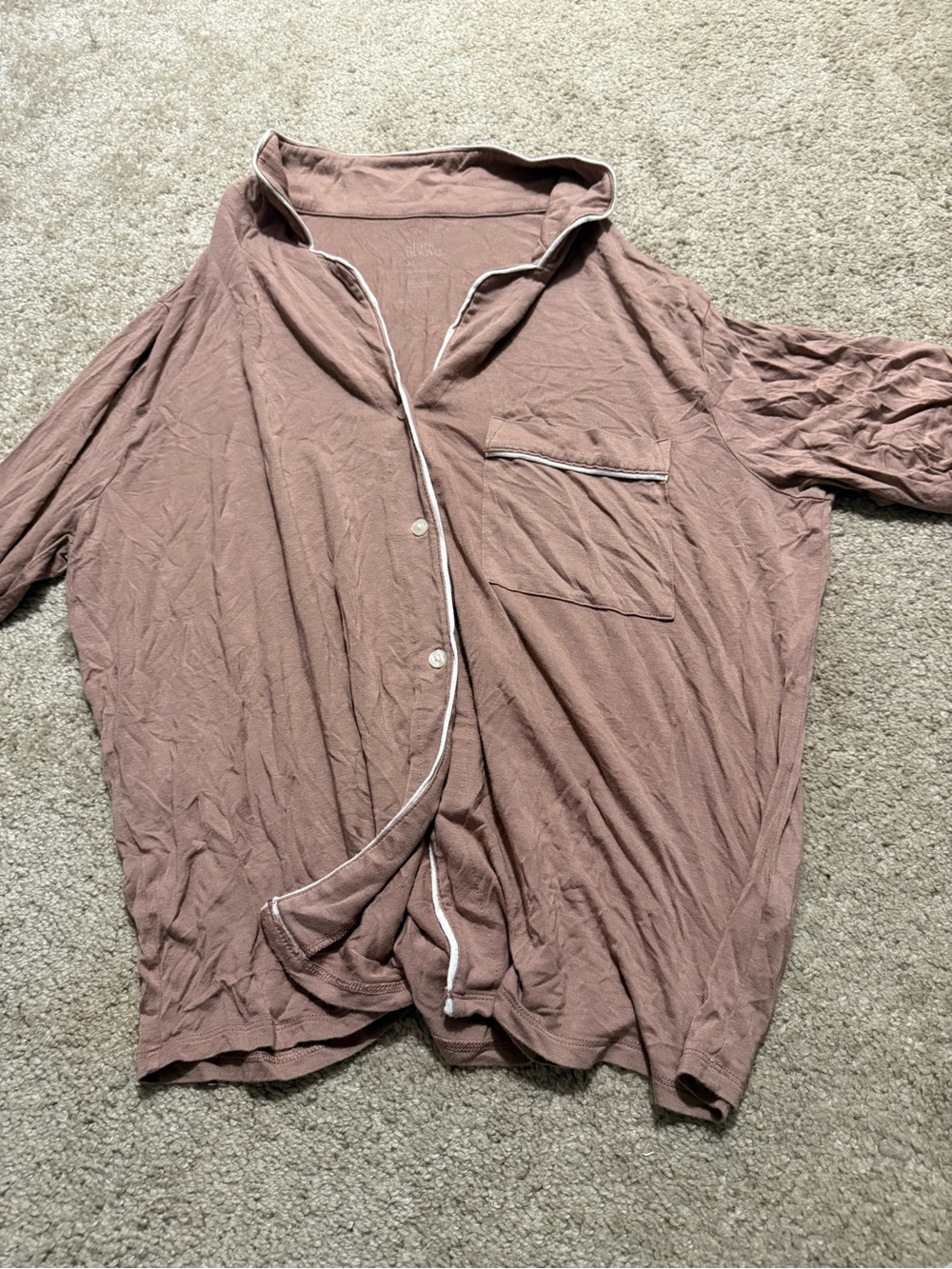 stars above Dusty Mauve Relaxed Button-Front Pajama Top with White Piping